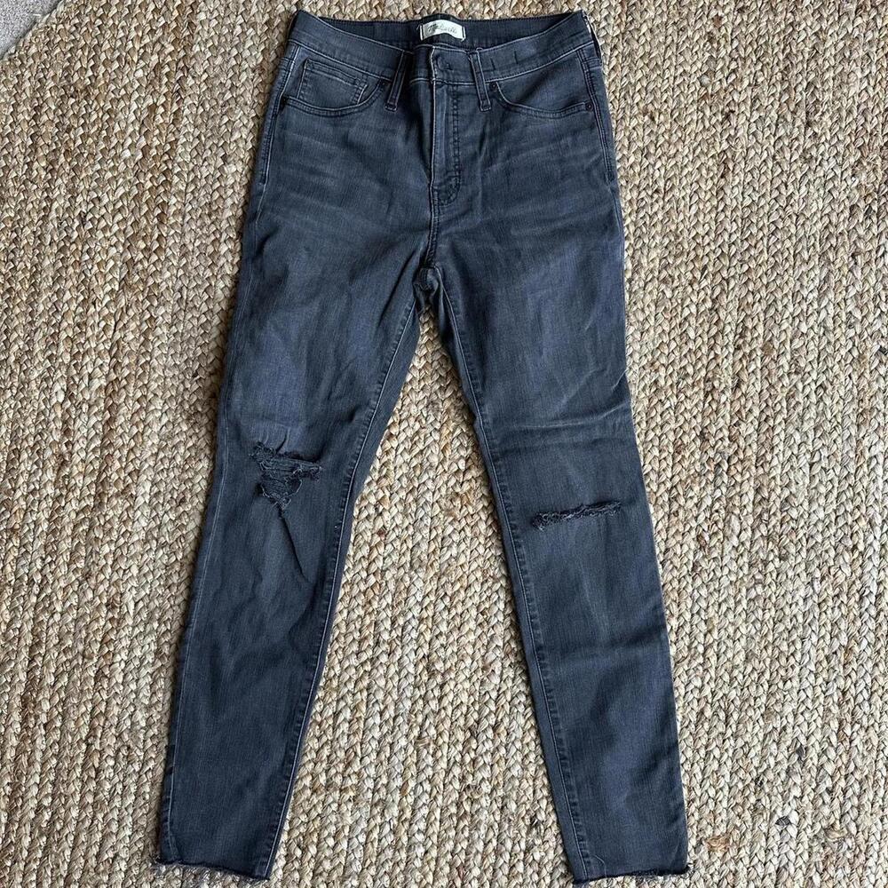 Madewell black high rise skinny jeans 9” ripped knees